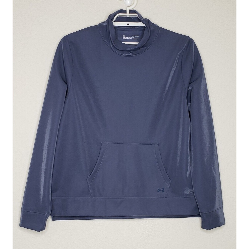 Under Armour Womens Sweatshirt XL L/S Metallic Blue Mock Neck Loose Fit COLDGEAR